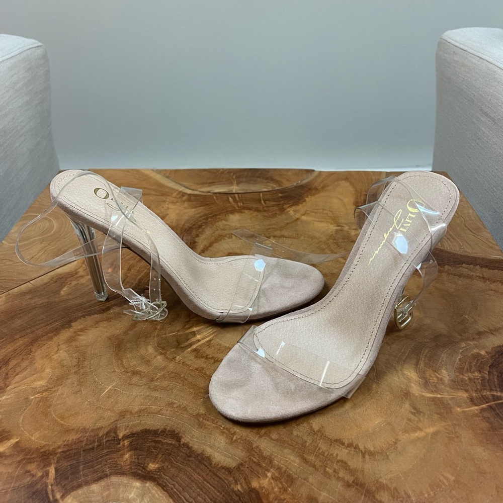 Clear Strap Nude Heeled Sandals